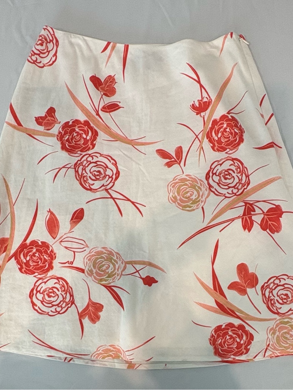 Ann Taylor Cream A-Line Skirt with Coral Floral Print